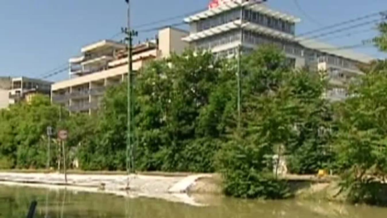 Árvízi védekezés a Tímár utcánál