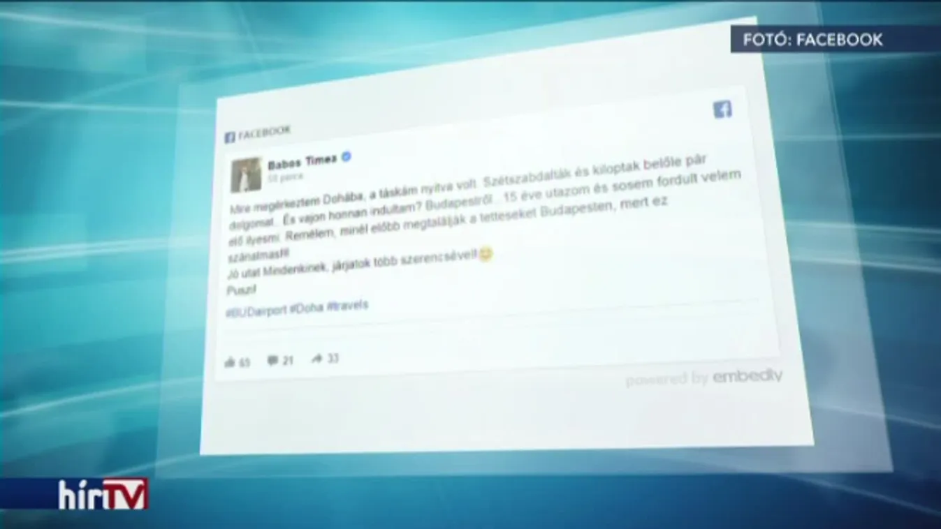 Babos Tímea táskáját is kifosztották Ferihegyen