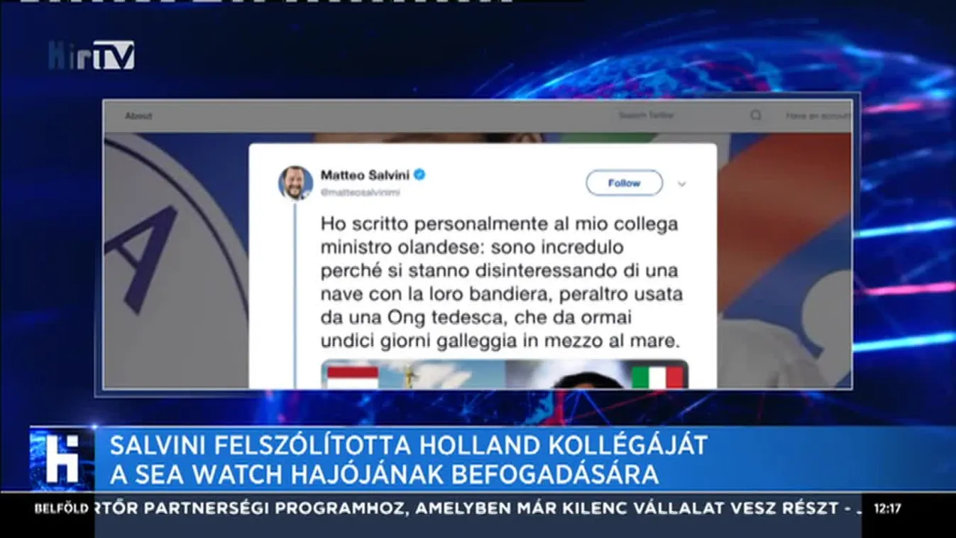 Salvini felszólította holland kollégáját a Sea Watch hajójának befogadására