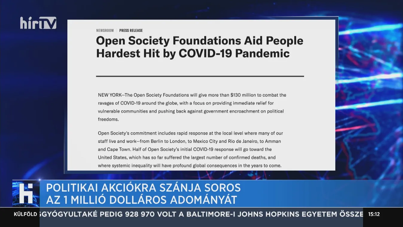 Politikai akciókra szánja Soros az 1 millió dolláros adományát