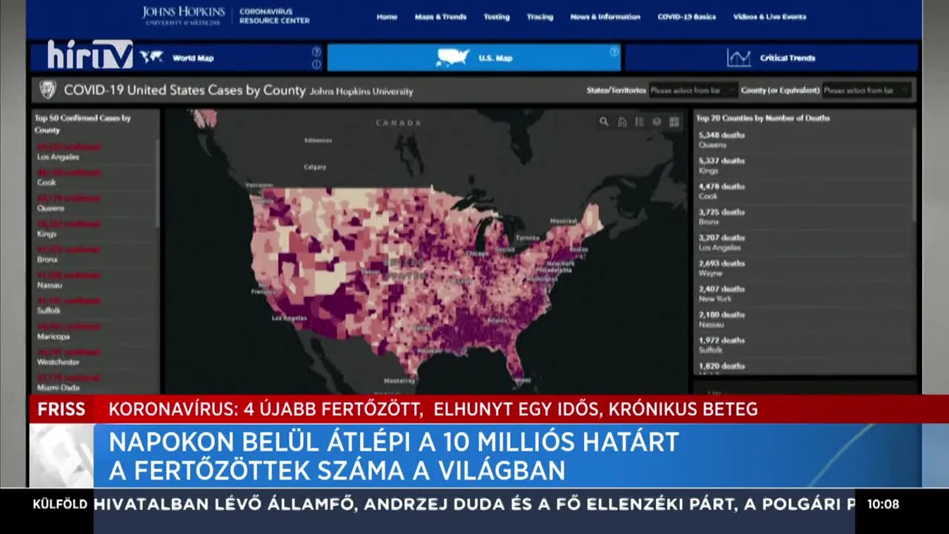 Napokon belül átlépi a 10 milliós határt a fertőzöttek száma a világon
