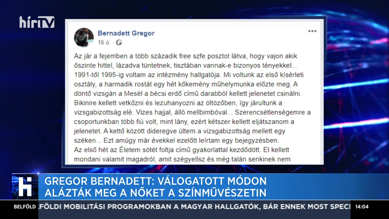 Gregor Bernadett: Válogatott módon alázták meg a nőket a Színművészetin