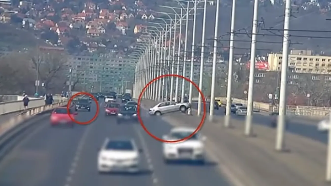 Kikanyarodtak egy autó elé az Árpád hídon, hátborzongató, amit ezután felvett a térfigyelő