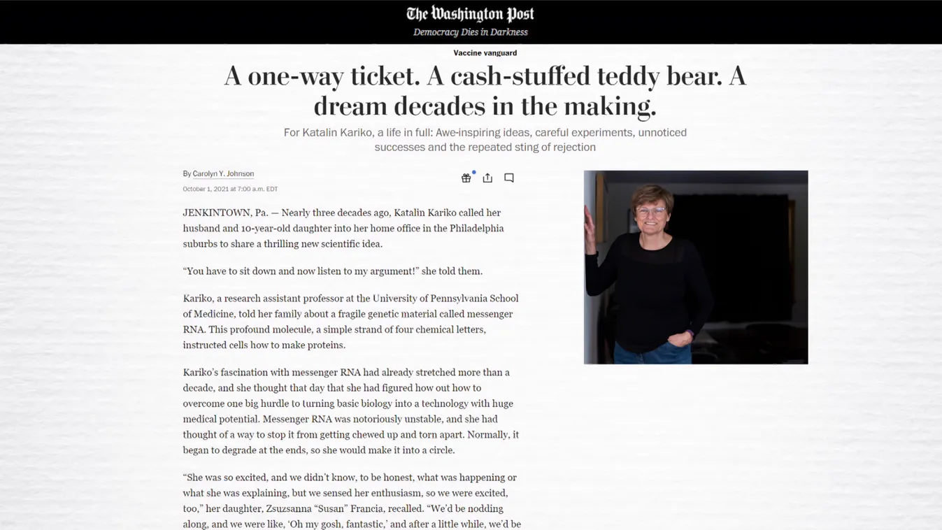 A Washington Post szerint Karikó Katalint ünnepelnie kellene a világnak