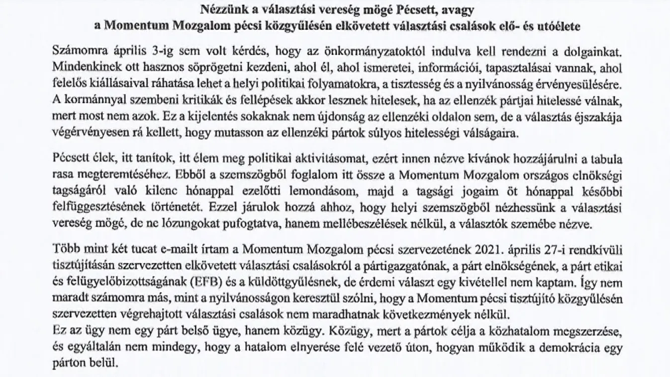Botrány Pécsen a Momentumnál