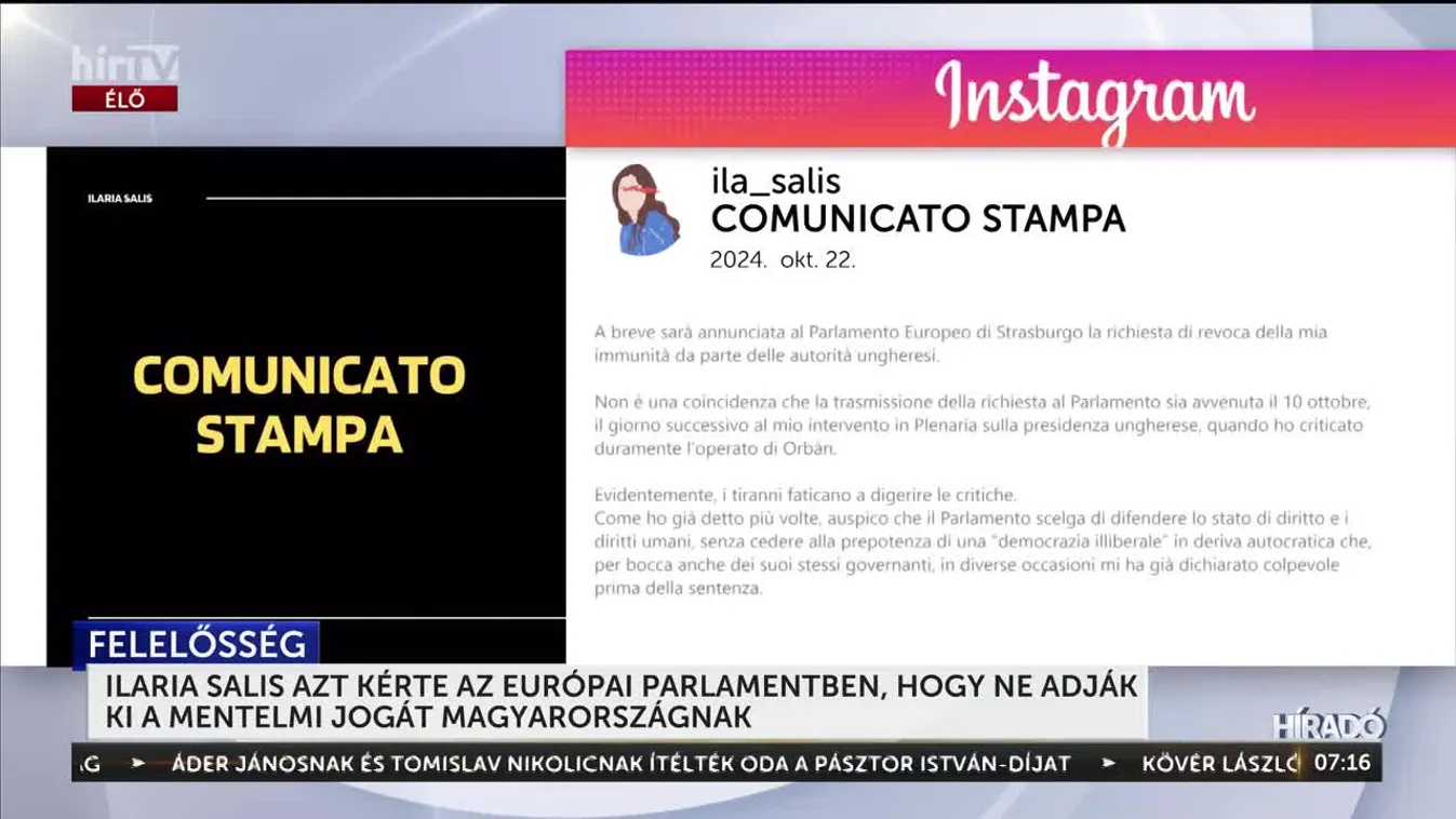 ILARIA SALIS AZT KÉRTE AZ EURÓPAI PARLAMENTBEN, HOGY NE ADJÁK KI A MENTELMI JOGÁT MAGYARORSZÁGNAK