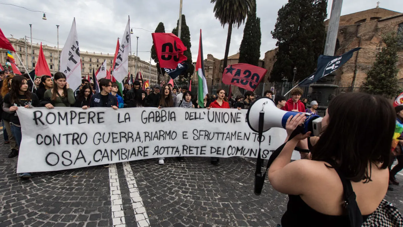 Több helyszínen is tüntettek az unió fegyverkezési politikája miatt Rómában  + videó