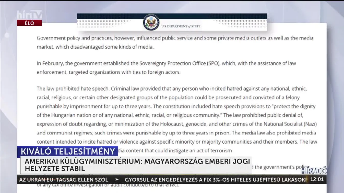 USA külügyminisztérium: Magyarország emberi jogi helyzete stabil, nem történt romlás az elmúlt évben