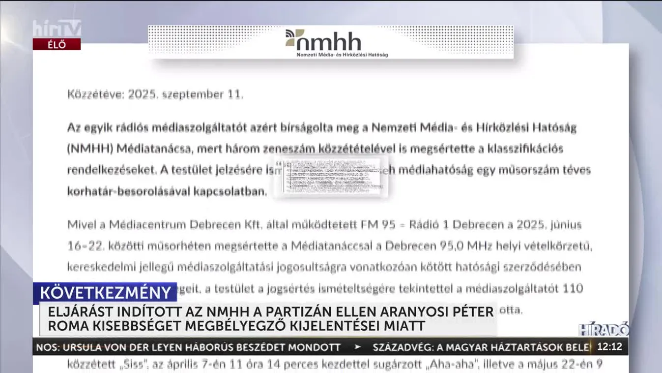 ELJÁRÁST INDÍTOTT AZ NMHH A PARTIZÁN ELLEN ARANYOSI PÉTER ROMA KISEBBSÉGET MEGBÉLYEGZŐ KIJELENTÉSEI MIATT