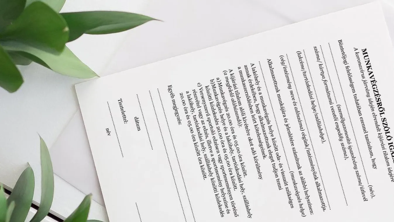 Letölthető a kijárási tilalom alatti munkavégzésről szóló igazolás mintája