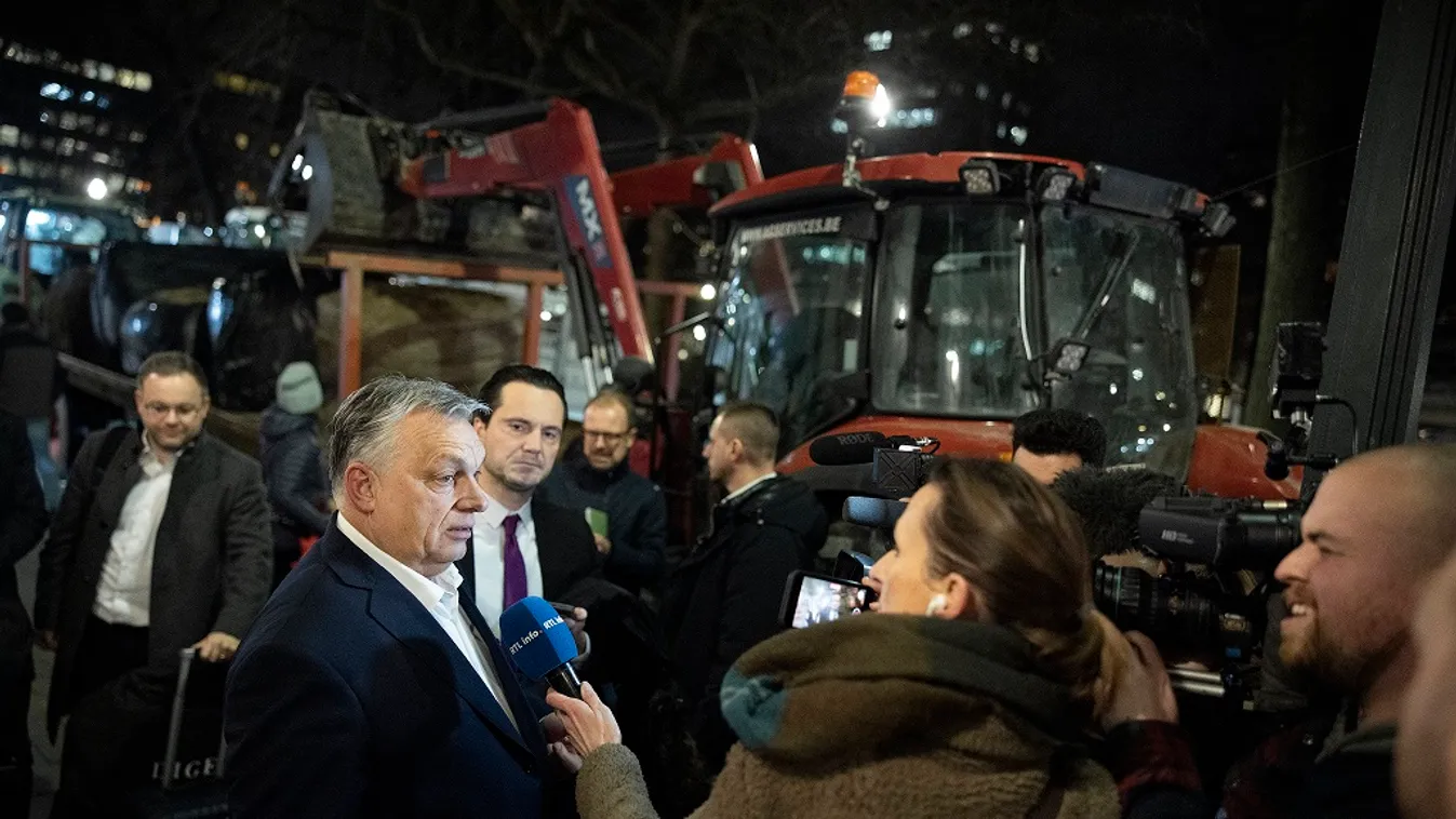 Tüntető gazdákkal találkozott Orbán Viktor Brüsszelben + videó
