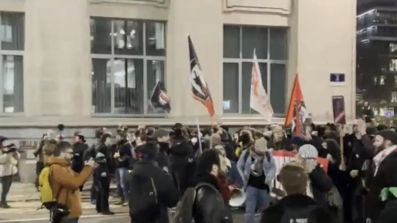 FRISSÍTVE! A brüsszeli Magyar Ház előtt tüntetett a szélsőbaloldali antifa csoportosulás + videók