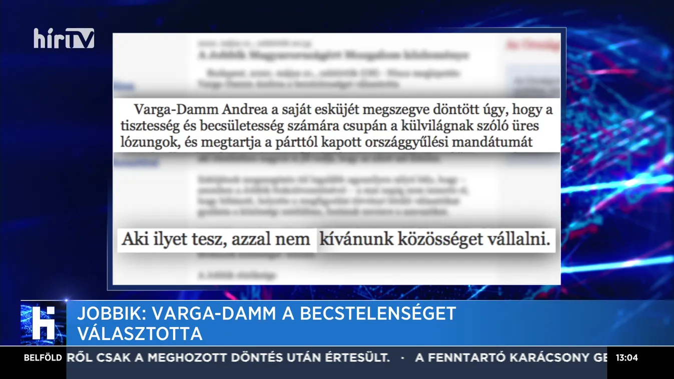 Jobbik: Varga-Damm a becstelenséget választotta