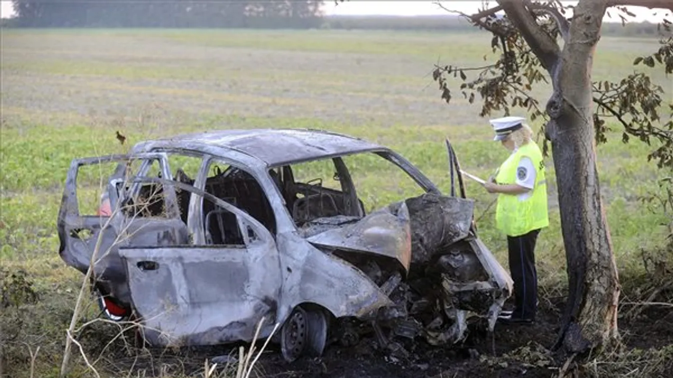 Szénné égett egy kocsi a sofőrével együtt