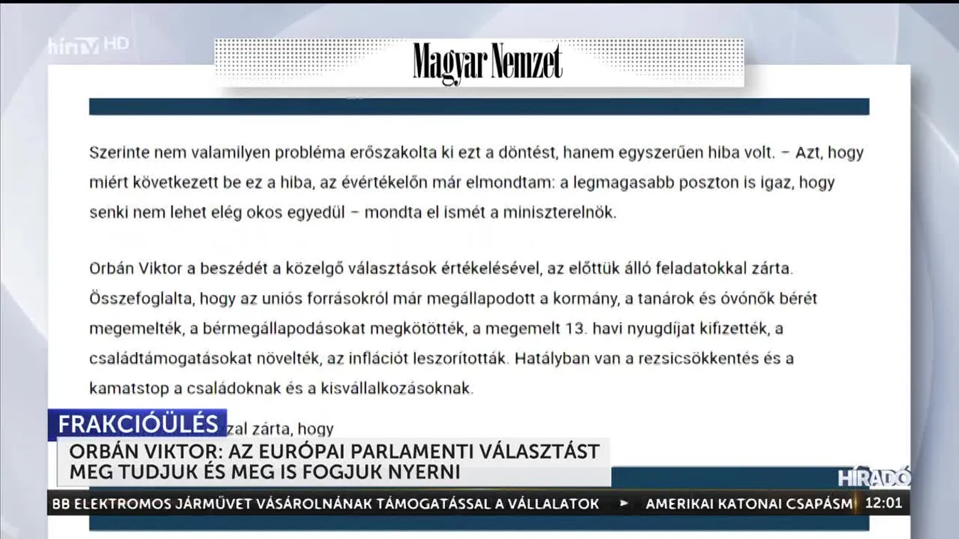 Orbán Viktor: Az európai parlamenti választást meg tudjuk és meg is fogjuk nyerni + VIDEO