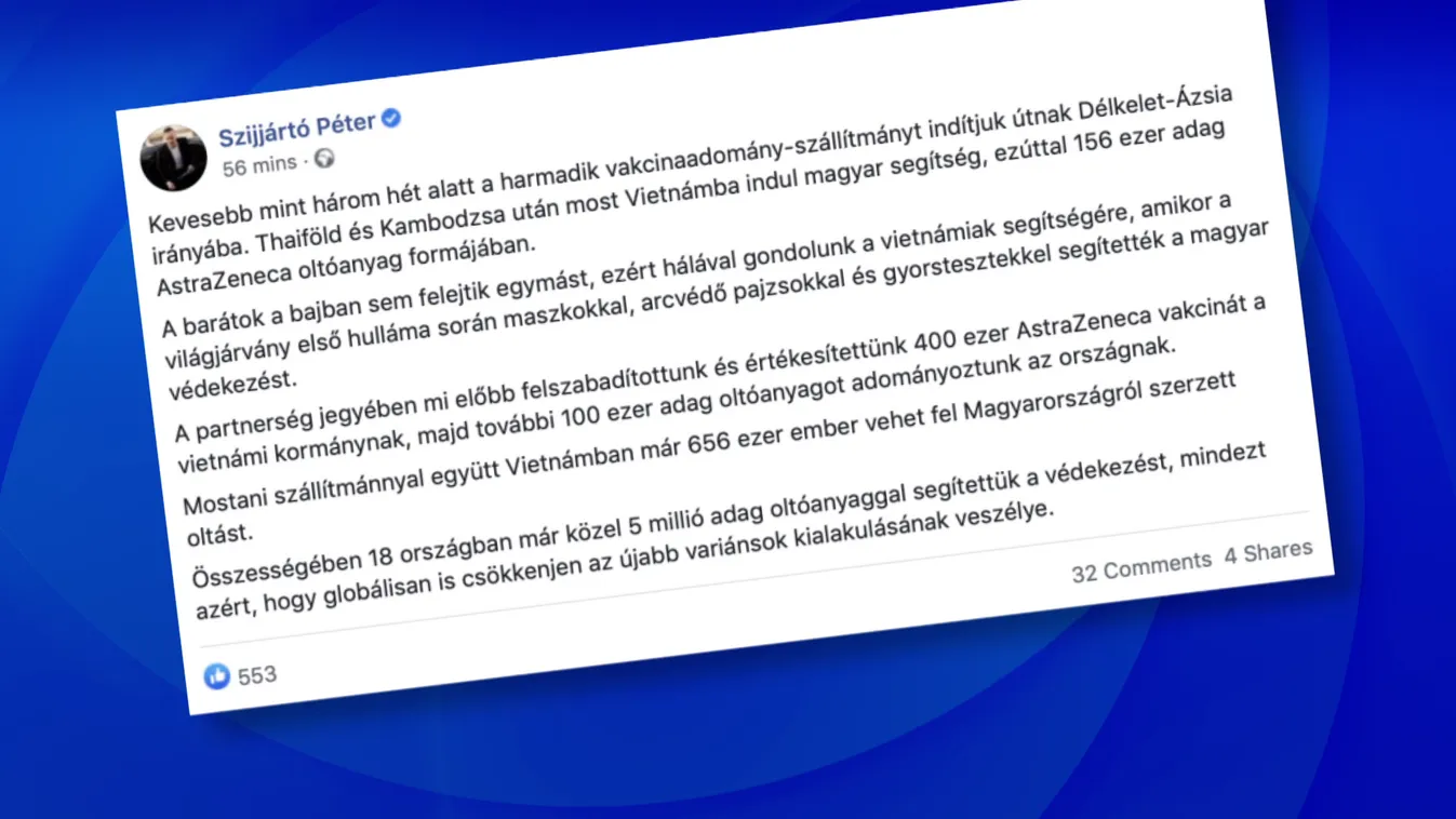 Szijjártó Péter: Újabb vakcinaadományt indítottunk Délkelet-Ázsiába