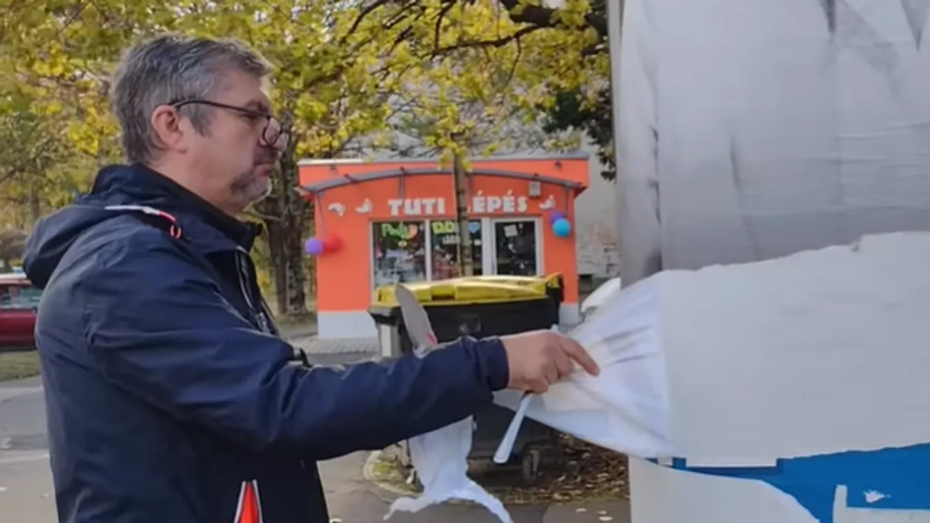 Hadházy Ákos teljesen bekattant: késsel esett neki egy köztéri plakátnak + videó