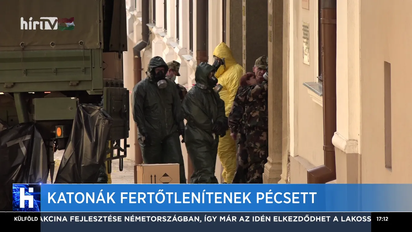 Katonák fertőtlenítenek Pécsett