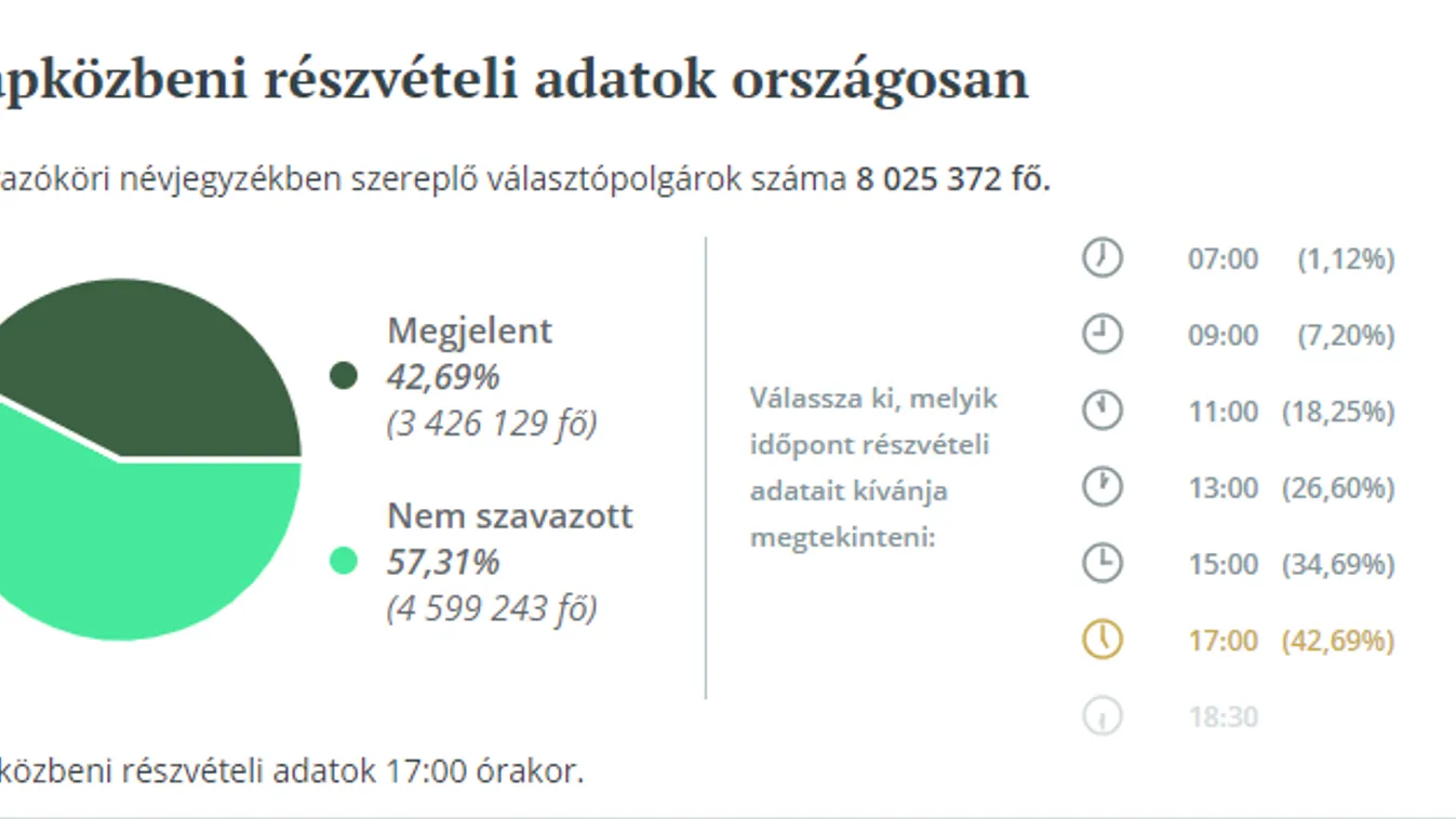 Önkormányzati választás: 17 óráig a részvétel 42,69 százalék