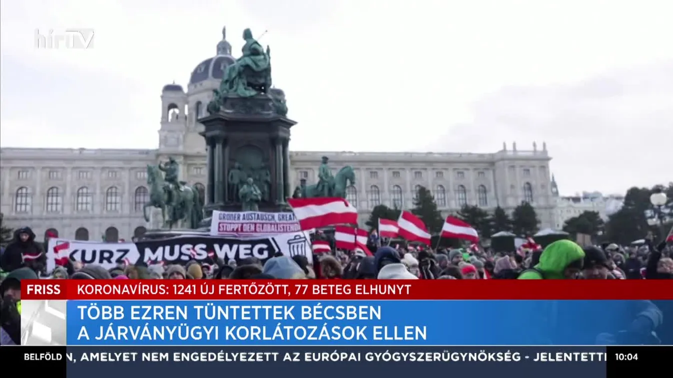 Több ezren tüntettek Bécsben a járványügyi korlátozások ellen