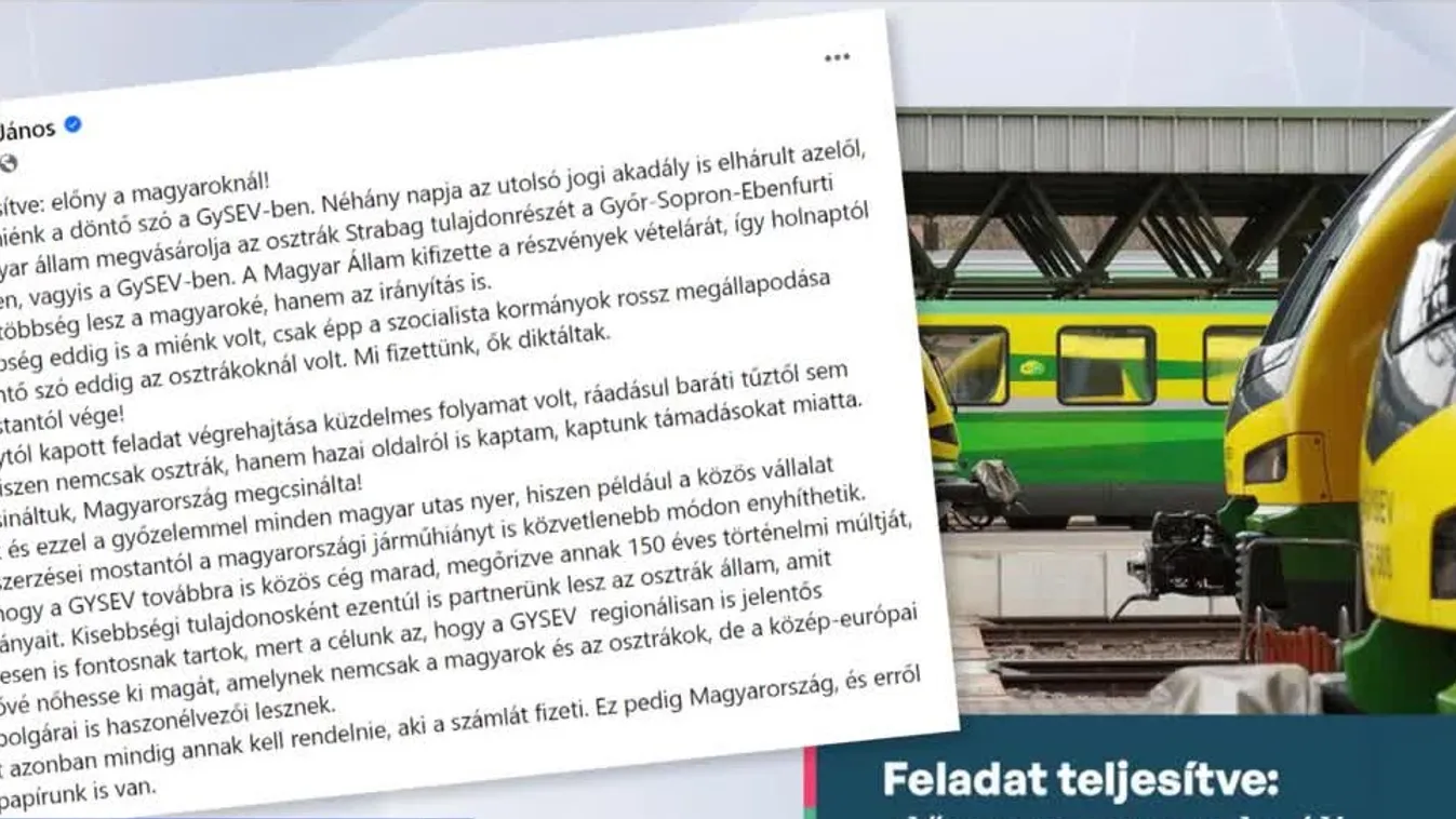 Csütörtöktől a magyar állam irányítja a GySEV-et + videó