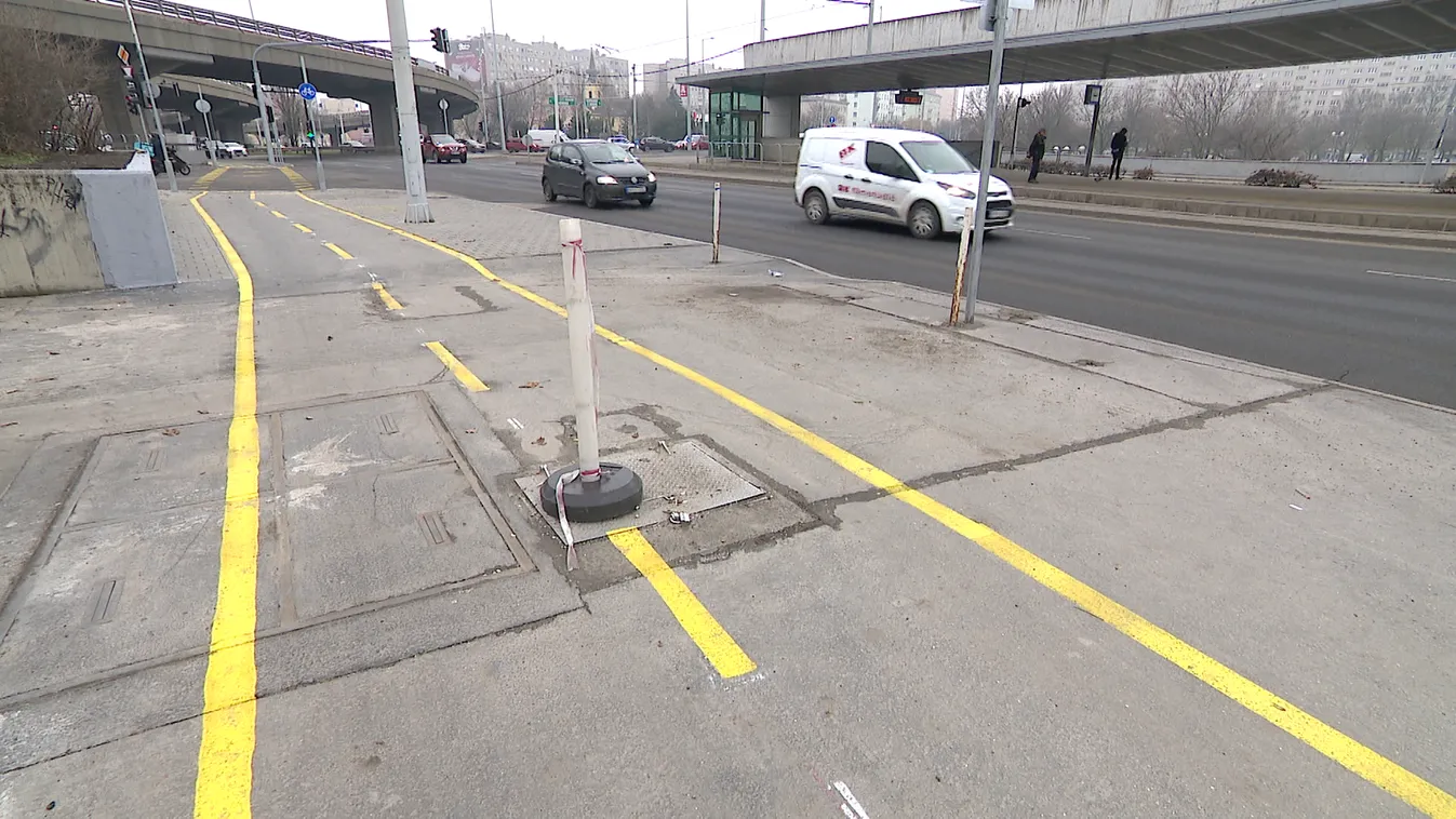 Közvetlenül a buszmegálló mögött vezették el a biciklisávot Óbudán + videó
