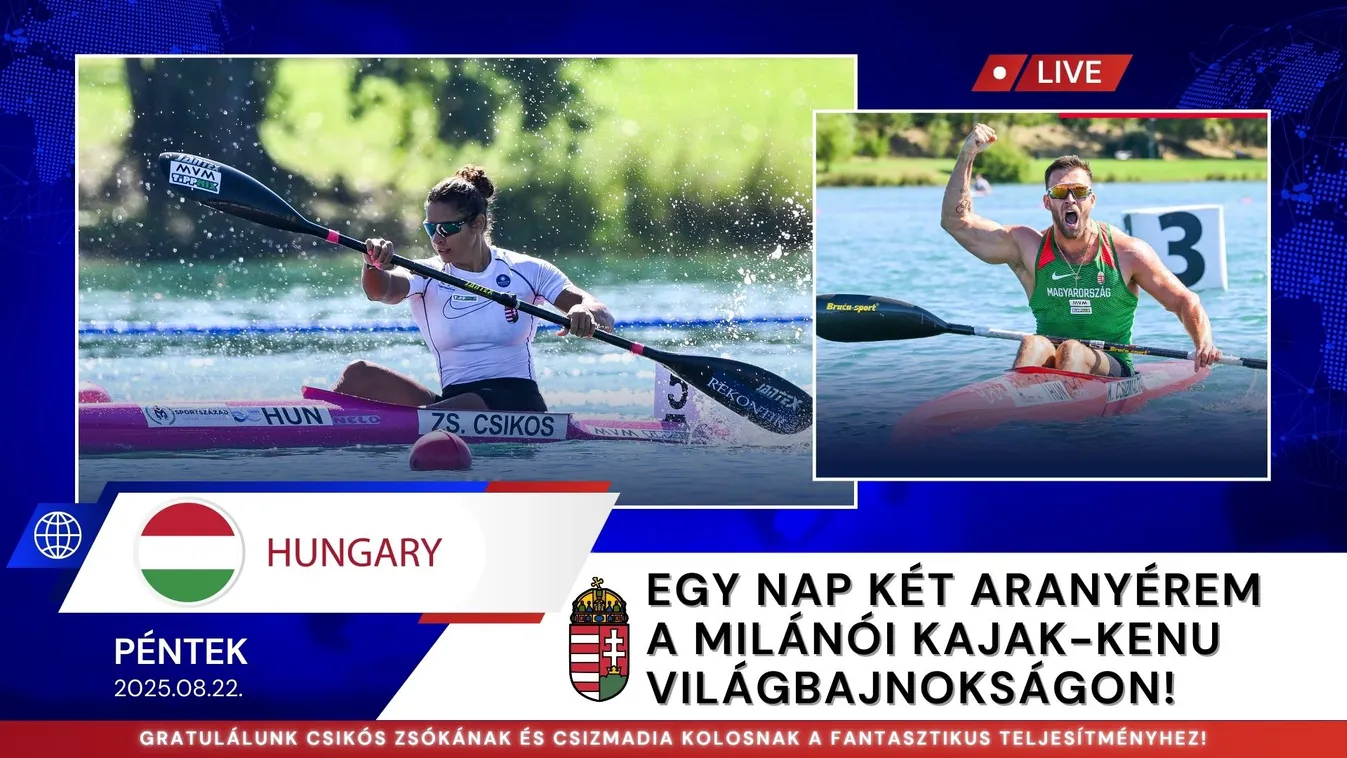 Aranyeső Milánóban: Csikós és Csizmadia világraszóló diadala a kajak-kenu vb-n