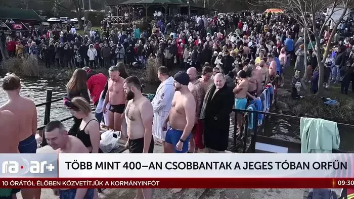 Több mint 400-an csobbantak a jeges tóban Orfűn