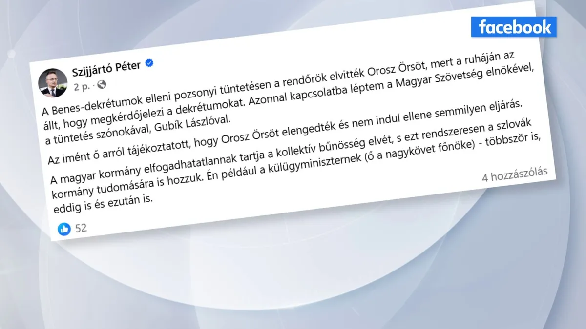 Elvitték a rendőrök a Benes-dekrétumok ellen tüntető magyar politikust