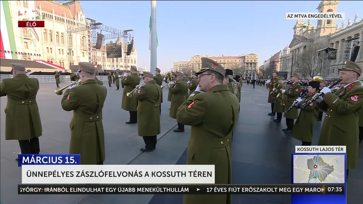 Ünnepélyes zászlófelvonással indult a március 15-i program: kövesse élőben a Hír TV műsorát