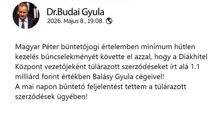 Büntetőfeljelentést tettek a túlárazott szerződések ügyében Magyar Péter ellen