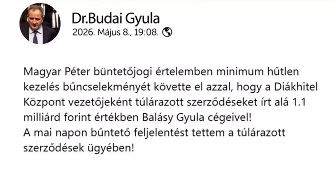 Büntetőfeljelentést tett a túlárazott szerződések ügyében Magyar Péter ellen Budai Gyula
