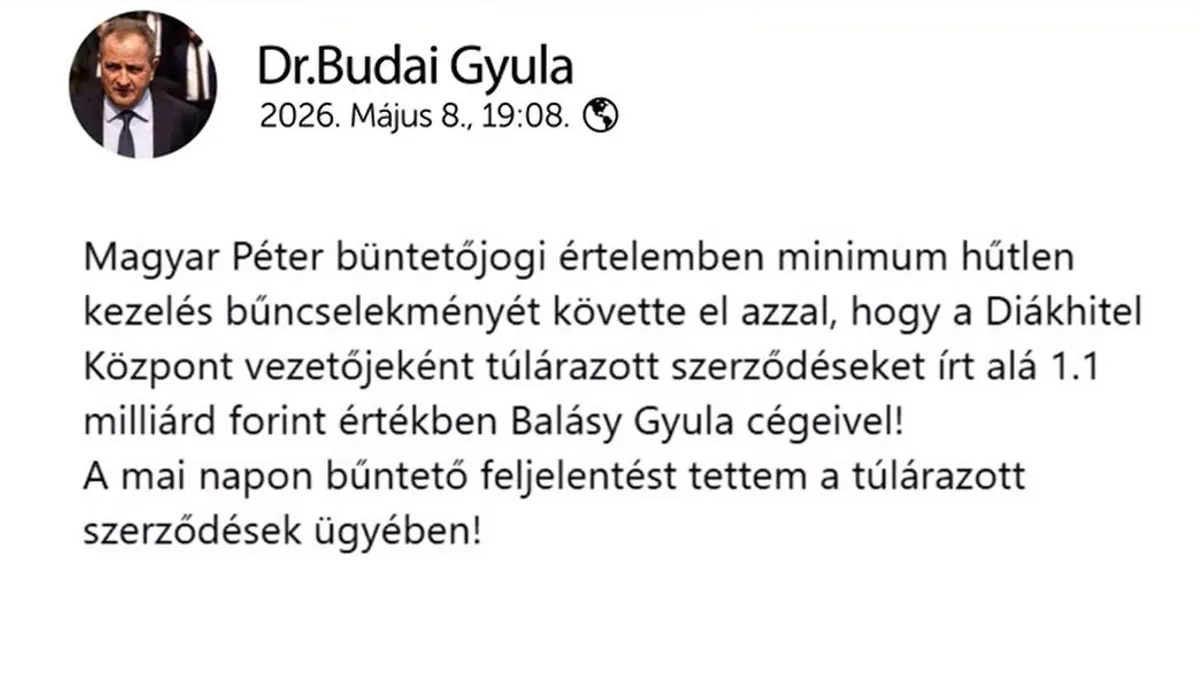 Büntetőfeljelentést tett a túlárazott szerződések ügyében Magyar Péter ellen Budai Gyula
