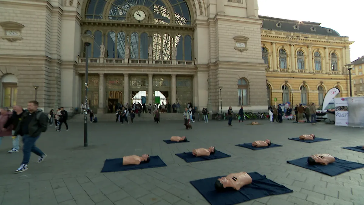 Egyetlen mozdulat is életet menthet: rendhagyó flashmobot tartottak a Keleti pályaudvarnál